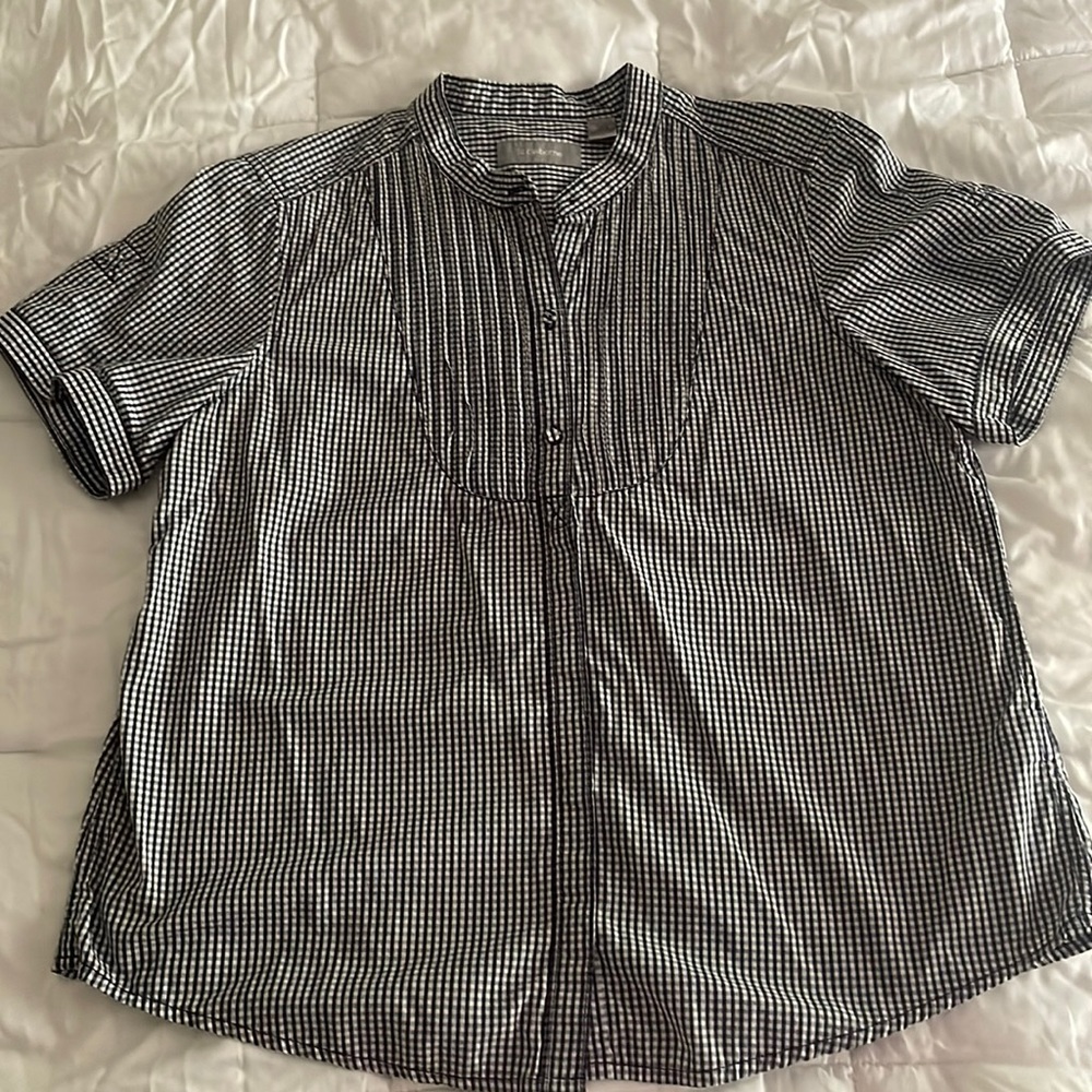 White and Navy Gingham blouse